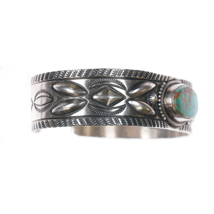 6.25" Stanley Parker Navajo heavy stamped sterling high grade turquoise cuff bracelet