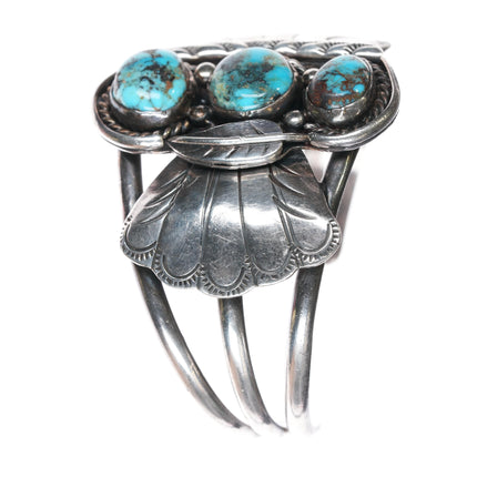 7" 60's-70's Native American silver cuff bracelet with Bisbee? turquoise