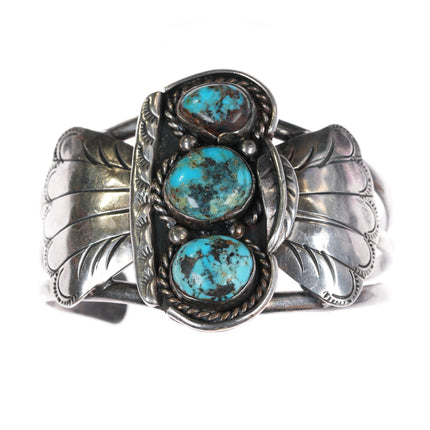 7" 60's-70's Native American silver cuff bracelet with Bisbee? turquoise