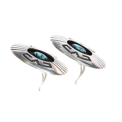 lg 50's-60's Navajo sterling high  grade natural turquoise clip-on earrings