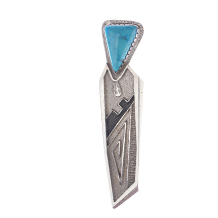 Kee Nez Navajo Tufa cast sterling modernist pendant/pin with turquoise