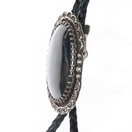 Marie Yazzie Navajo sterling hematite bolo tie