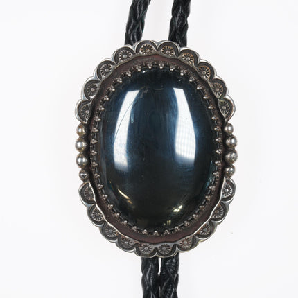 Marie Yazzie Navajo sterling hematite bolo tie