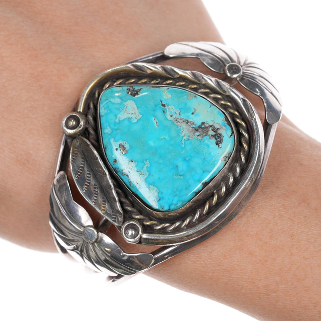 6.25" Vintage Navajo sterling cuff bracelet with large turquoise