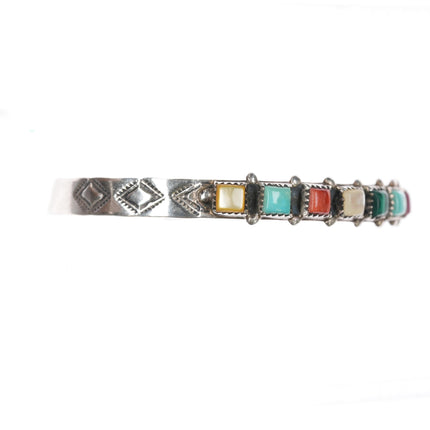 6 3/8" Vintage AP Native American sterling multi-stone row cuff bracelet