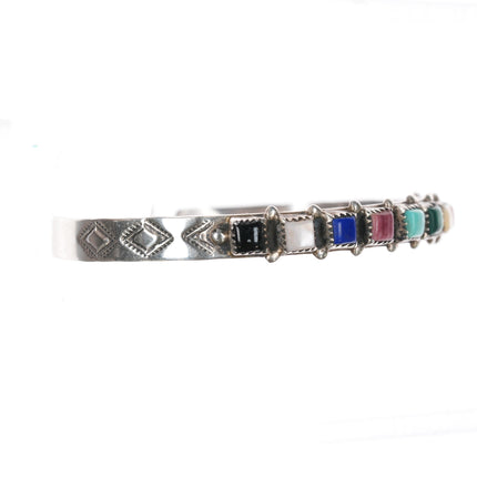 6 3/8" Vintage AP Native American sterling multi-stone row cuff bracelet