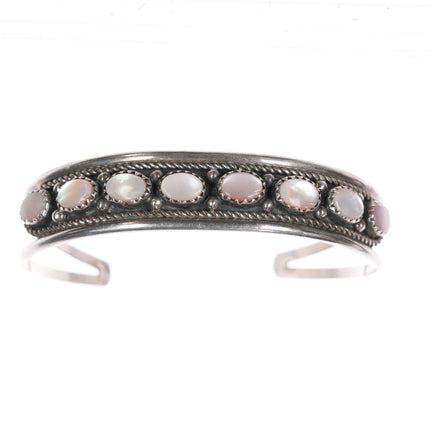 6.5" 70's-80's D Native American Sterling pink mother of pearl cuff bracelet