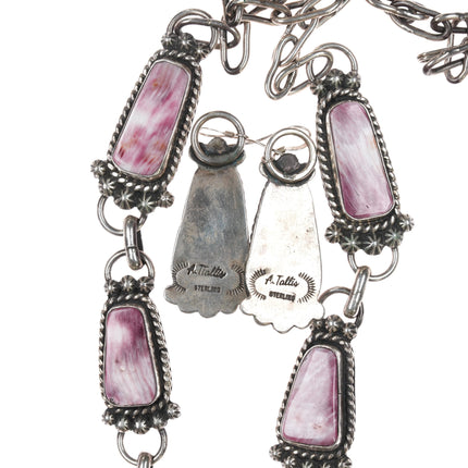 Aaron Tallis Navajo sterling purple spiny oyster necklace and earrings set