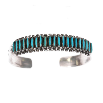 6" 40's-50's Zuni silver needlepoint turquoise row cuff bracelet