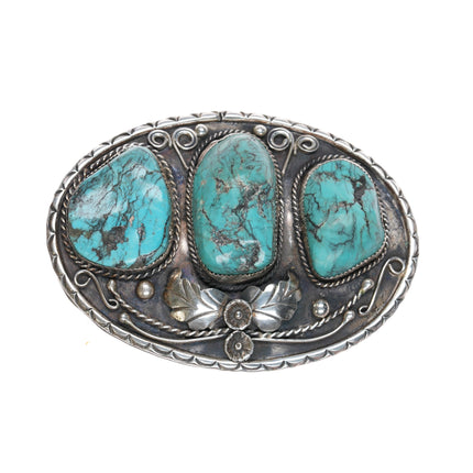 Vintage Large Sterling Navajo turquoise belt buckle