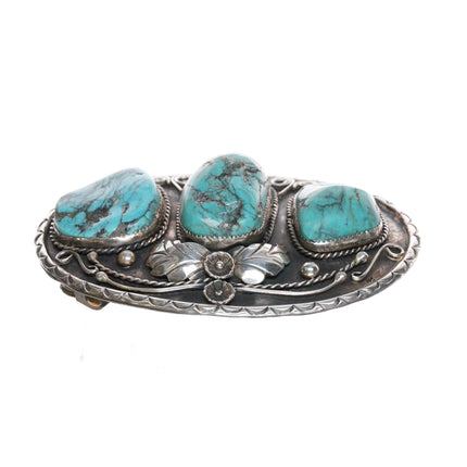 Vintage Large Sterling Navajo turquoise belt buckle