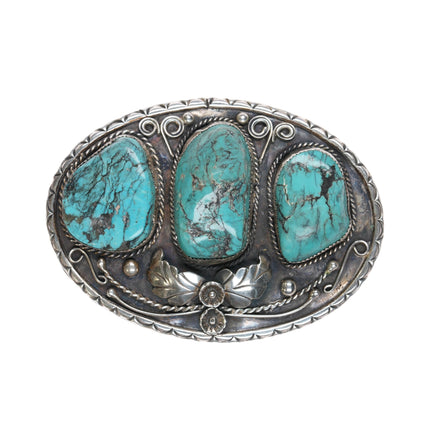 Vintage Large Sterling Navajo turquoise belt buckle