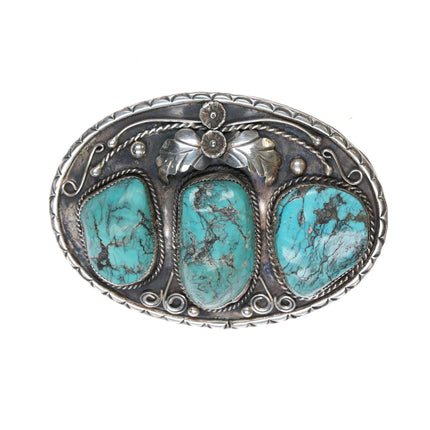 Vintage Large Sterling Navajo turquoise belt buckle