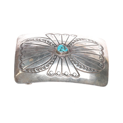 Vintage Sterling Navajo turquoise belt buckle with hand stamped design