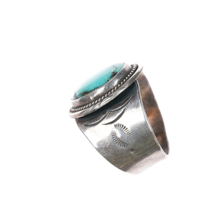 sz13 Blue Diamond Turquoise Vintage J Native American sterling ring