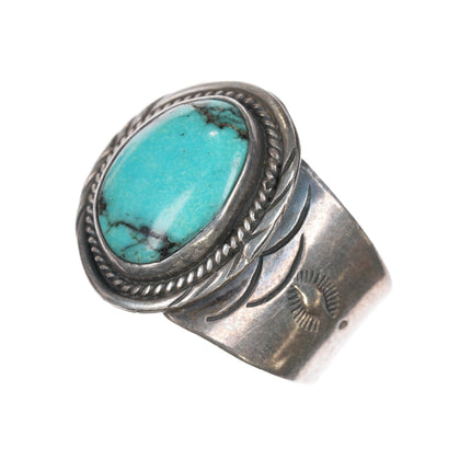 sz13 Blue Diamond Turquoise Vintage J Native American sterling ring