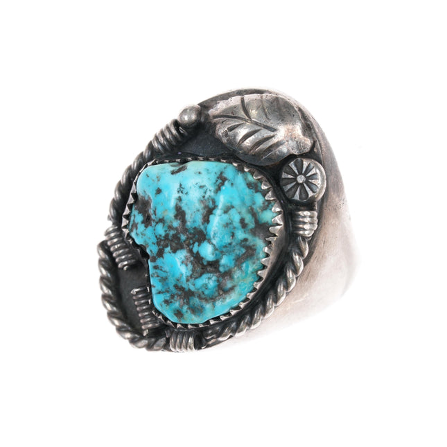 sz10 Vintage Native American sterling ring with turquoise nugget