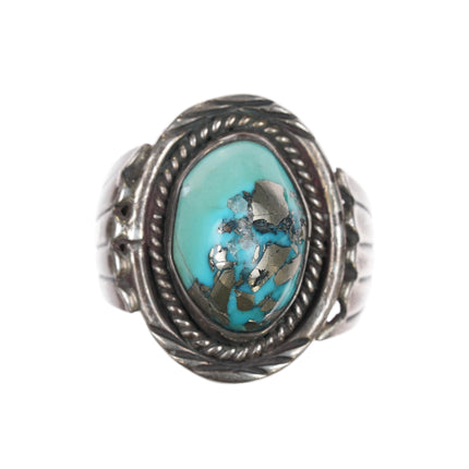 sz10 Vintage Native American sterling ring with pyrite turquoise