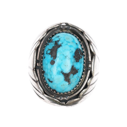 sz10 Tim Kee Whitman Navajo large sterling and turquoise ring