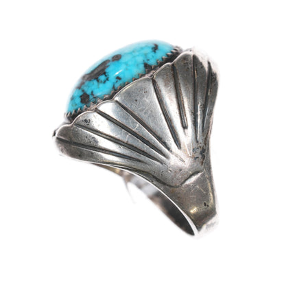 sz10 Tim Kee Whitman Navajo large sterling and turquoise ring