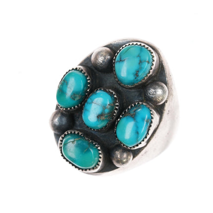 sz10.5 Huge vintage Native American sterling high grade turquoise cluster ring