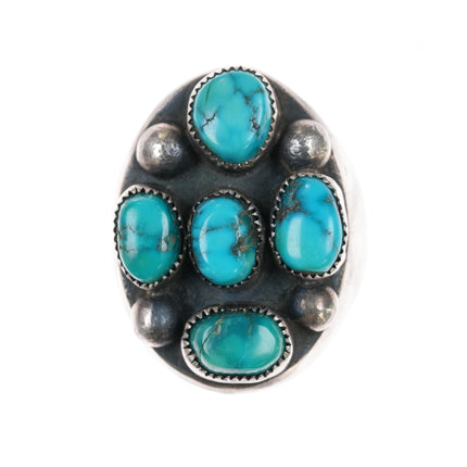 sz10.5 Huge vintage Native American sterling high grade turquoise cluster ring