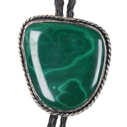 Large Vintage Sterling Malachite bolo tie with fancy tips