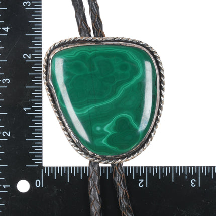 Large Vintage Sterling Malachite bolo tie with fancy tips