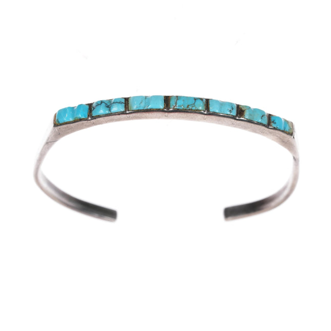 6.25" 40's-50's Zuni hand carved turquoise slim silver cuff bracelet