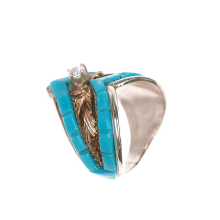 sz9 1980's S Ray Navajo Sterling, turquoise, cz ring