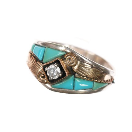 sz14 1980's S Ray Navajo Sterling, turquoise, cz ring