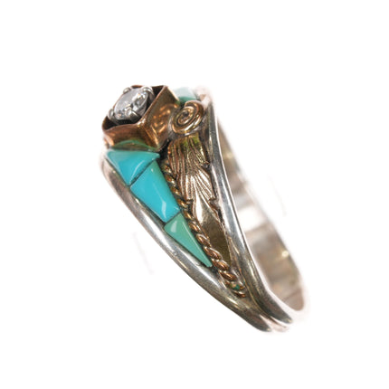 sz14 1980's S Ray Navajo Sterling, turquoise, cz ring