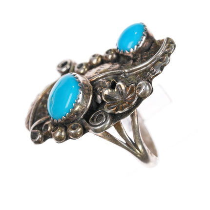 sz9 Sterling turquoise feather ring Running Bear Shop