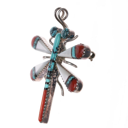 Wayne and Jocelyn Haloo Zuni Dragonfly high grade turquoise/coral/shell pendant/pin