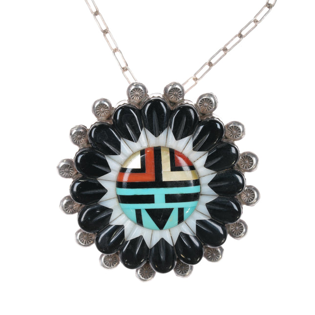 Andrew Dewa Zuni Sterling Multi-stone inlay sunface penant/pin