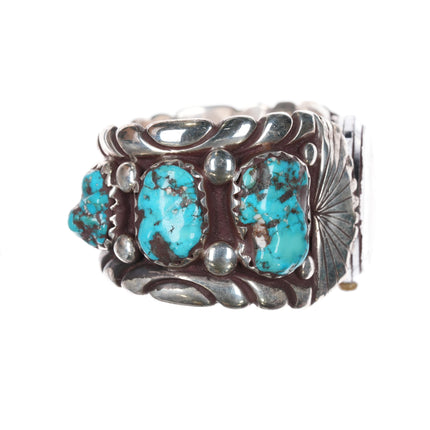 7" Robert and Bernice Leekya Zuni Sterling turquoise watch cuff bracelet w/Gruen