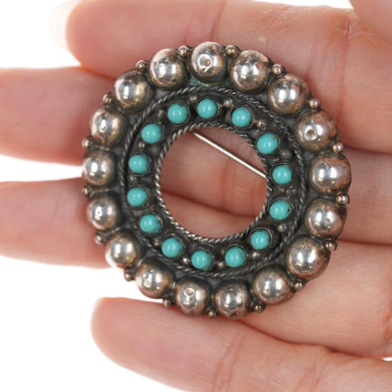 Vintage Mexican modernist sterling turquoise snake eye ring pin