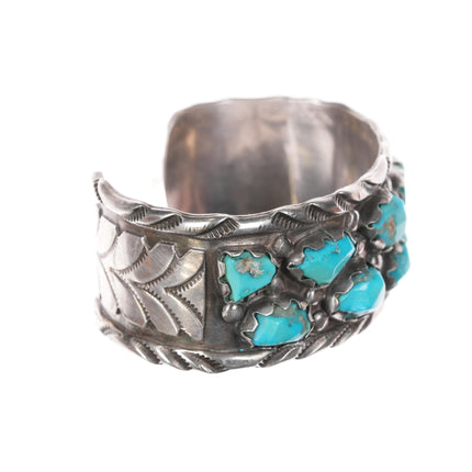 6.25" Vintage Zuni sterling carved turquoise cuff bracelet