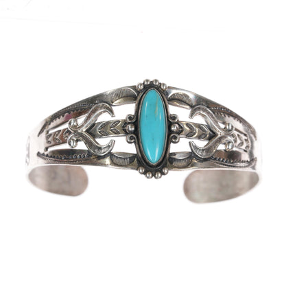 6 3/8" 1950's Bell Trading Post sterling and turquoise Fred Harvey Cuff Bracelet