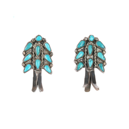 c1940's Zuni sterling turquoise cluster squash blossom screw back earrings