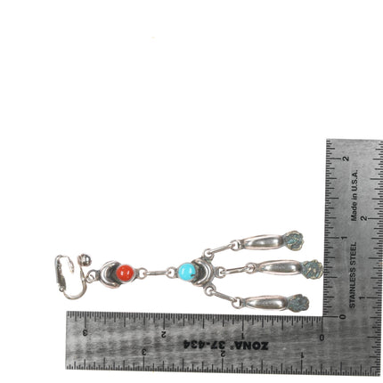 Early Lee & Mary Weebothee Zuni sterling coral, and turquoise earrings