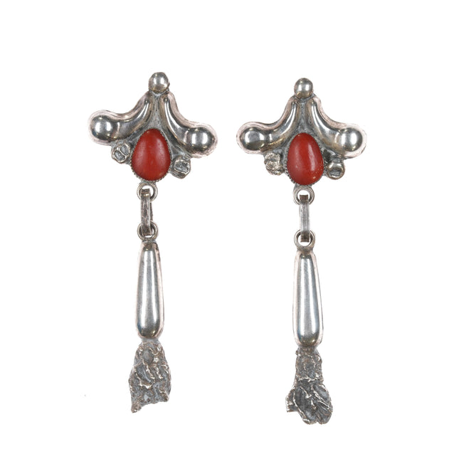 Early Lee & Mary Weebothee Zuni sterling coral earrings