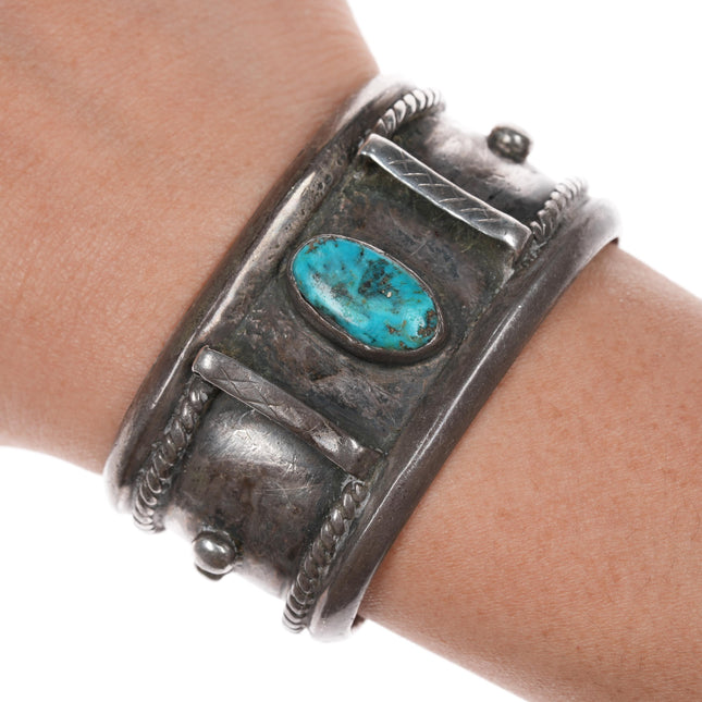 5.25" 50's-60's Vintage Navajo sterling and turquoise cuff bracelet