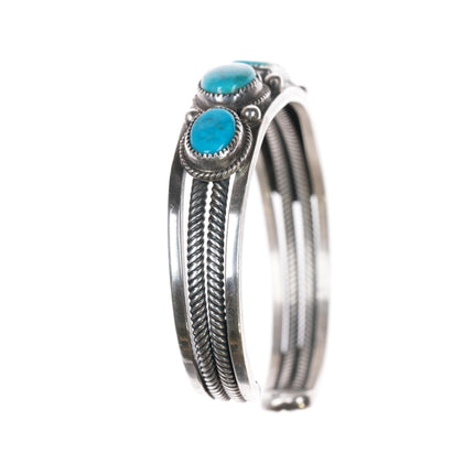 6 1/8" Navajo sterling and turquoise cuff bracelet with double twisted wire