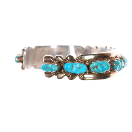 6.25" Wayne & Virginia Quam Zuni 14k/Sterling turquoise row cuff bracelet