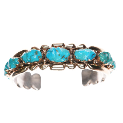 6.25" Wayne & Virginia Quam Zuni 14k/Sterling turquoise row cuff bracelet