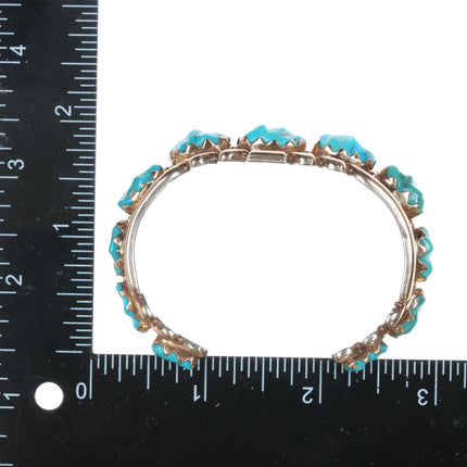 6.25" Wayne & Virginia Quam Zuni 14k/Sterling turquoise row cuff bracelet