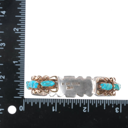 6.25" Wayne & Virginia Quam Zuni 14k/Sterling turquoise row cuff bracelet