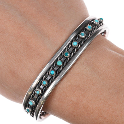 6 3/8"  Vintage Native American silver twisted wire snake eye turquoise cuff bracelet