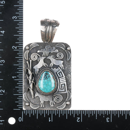 Large Lorenzo Juan Navajo sterling high grade turquoise pendant